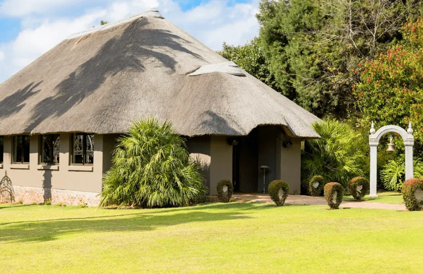 The thatched exterior of the Amani Chapel at Usambara Venue